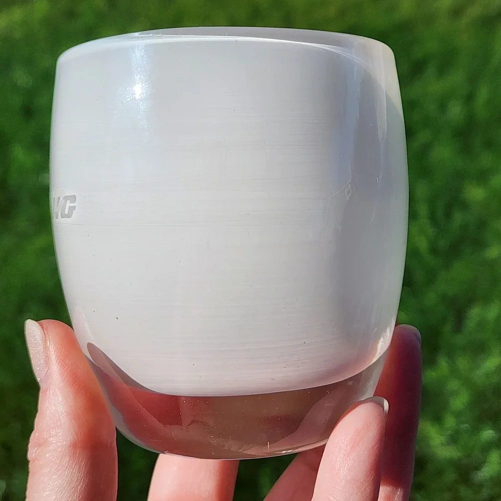 Glassybaby Hoda White Hand Blown Glass Votive Candle Holder Etched Boeing Logo